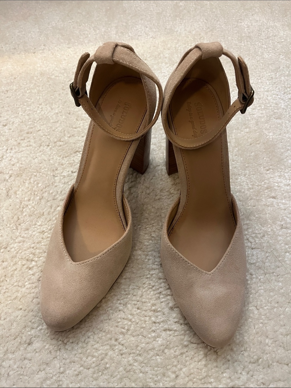 Soludos Beige Suede Ankle-Strap Block Heels